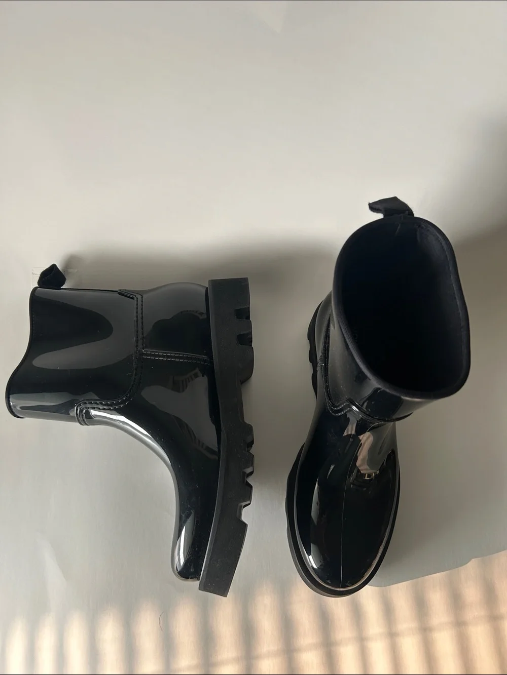 Moncler Ginette Waterproof Rubber Rain Boots Black 39 Like New Designer Lug Sole